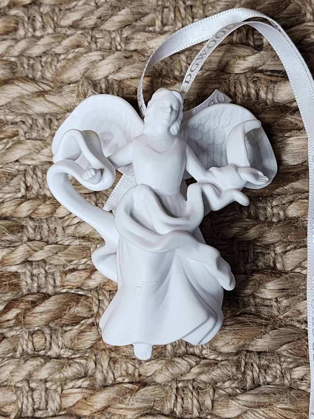 Wedgwood Porcelain Christmas Angel Jasperware Ornament with Original Ribbon